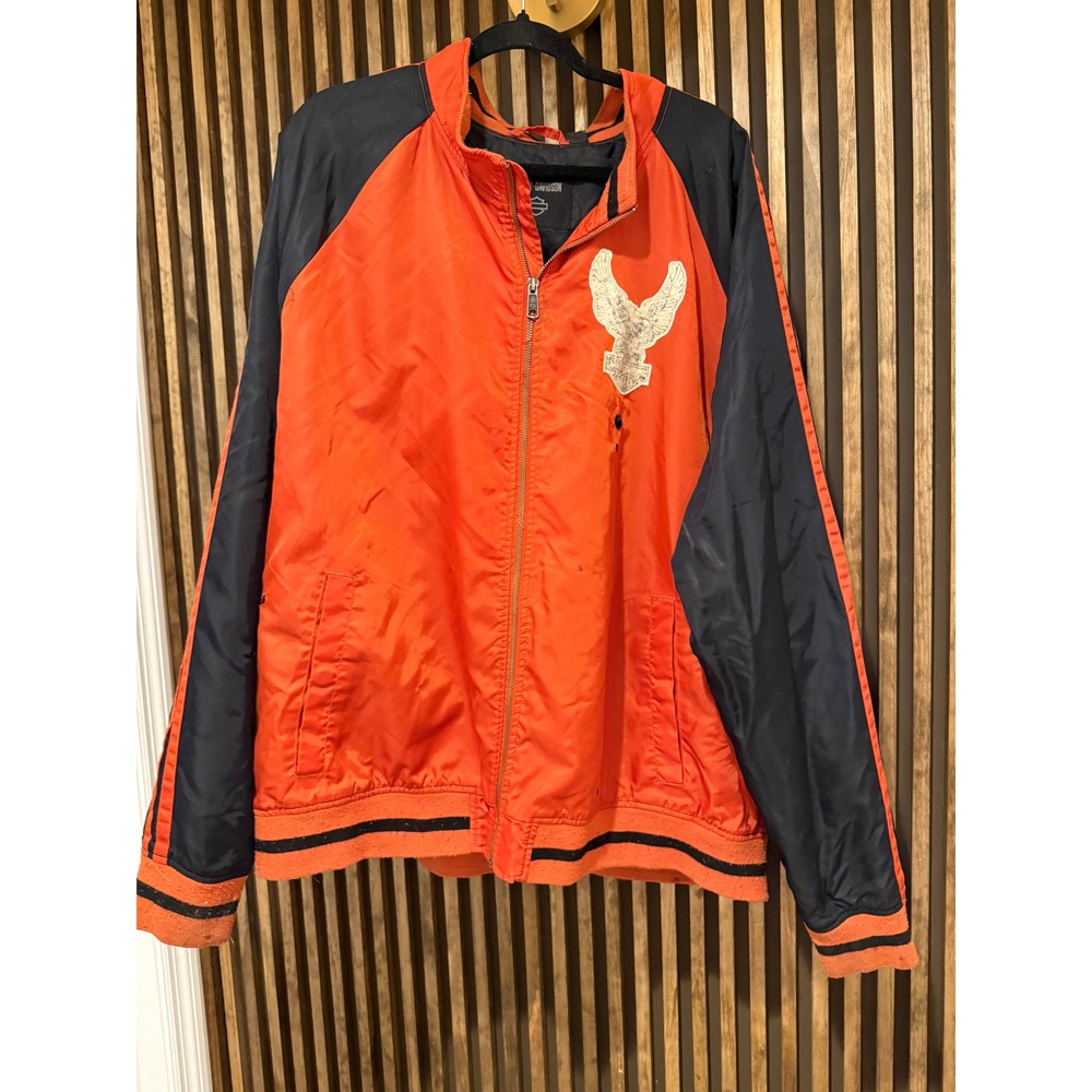 Harley Davidson‎ Mens 3XL Jacket Orange Black Eagle Motorcycle Bomber